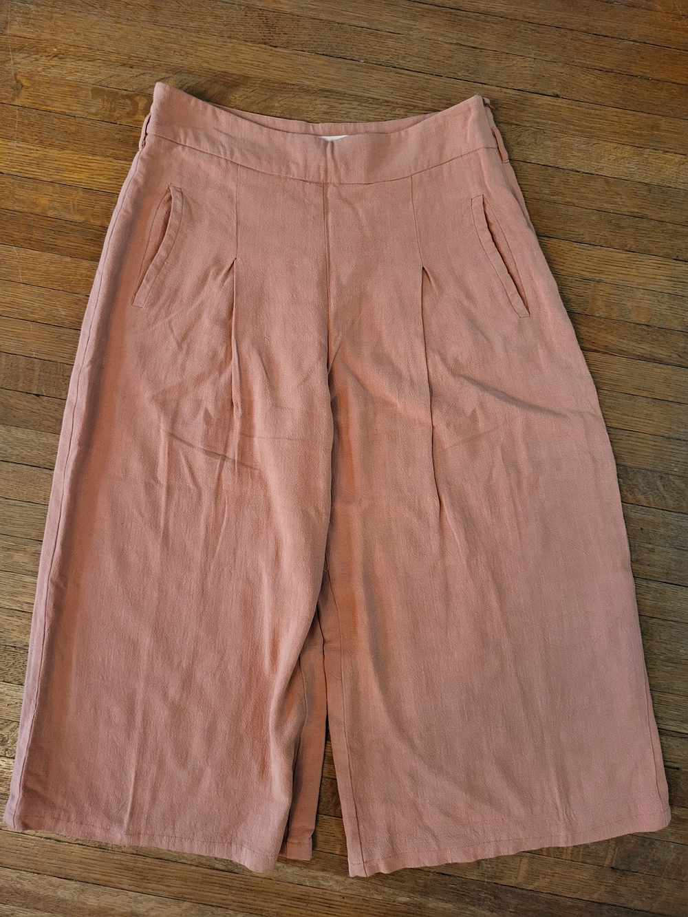 Linen Blend - Wide-Leg Cropped Pants in Blush Pink